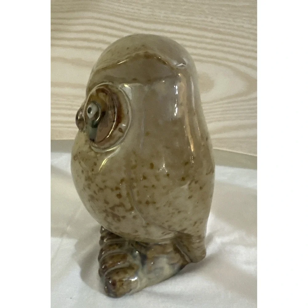 Vintage Speckled‎ Glazed Art Pottery Barn Owl Figurine 5